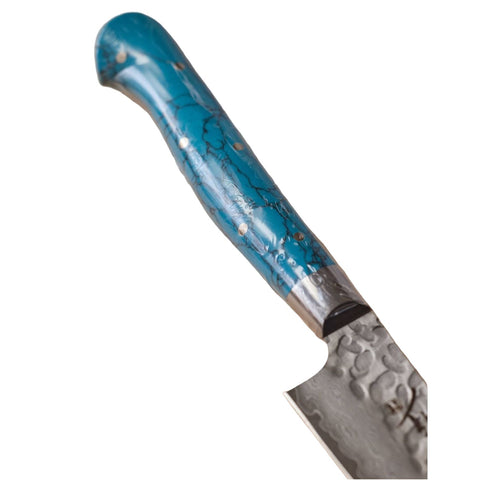 Japanske kokkeknive Damascus - Petty Limited edition 150 mm med turkis skaft