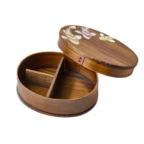 Lakeret Bento box i cedertræ med 3 rum