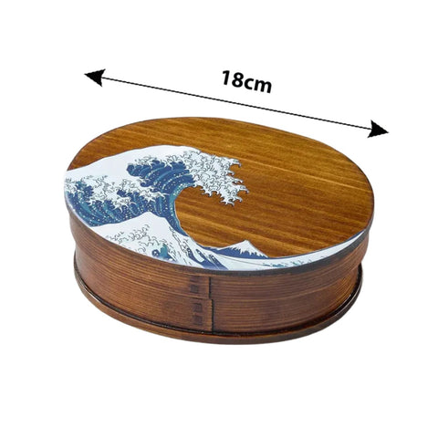 Lakeret bento box i cedertræ med Hokusai-motiv