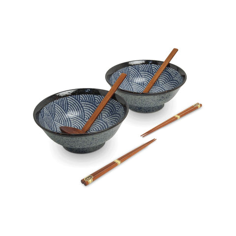 Japansk ramen skålsæt, 6 dele, komplet til 2 personer - Japanese wave Ø22 cm