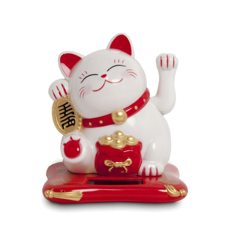 Vinke kat / lucky cat 10,5 cm - Solenergi hvid