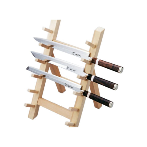 Knivblok i træ - eksklusiv japansk knivstativ til 6 knive
