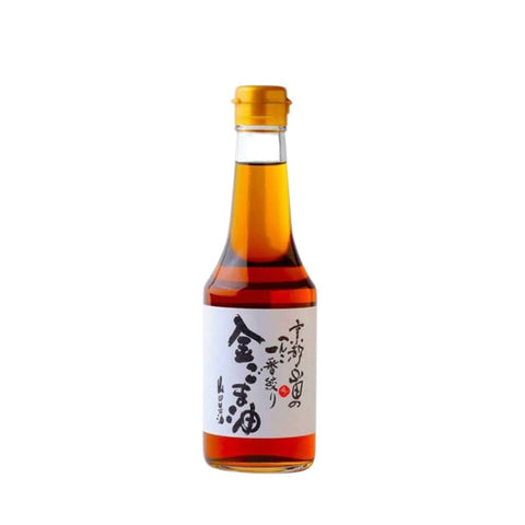 Gylden sesamolie 300 ml i original japansk glasflaske – autentisk japansk premium sesamolie fra Kyoto med fyldig, nøddeagtig aroma, intens umami og traditionelt japansk håndværk.