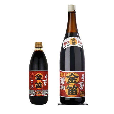 Kinbue sojasauce 1 liter og 1,8 liter i original japansk emballage – autentisk japansk sojasauce i to størrelser med fyldig umami og premium kvalitet.
