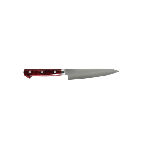 Takamura Petty 150 mm – eksklusiv japansk universalkniv med ultratynd SG2-pulverstålsklinge, enestående skarphed og elegant rødt pakkatræshåndtag. Håndlavet i Echizen, Japan, og perfekt til præcisionsopgaver som frugt, grøntsager, urter, kød og fisk
