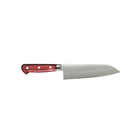 Takamura Santoku 170 mm – en af verdens mest anerkendte japanske santokuknive med ultratynd SG2-pulverstålsklinge, ekstrem skarphed og elegant rødt pakkatræshåndtag. Håndlavet i Echizen, Japan, og elsket af både professionelle kokke og madentusiaster for sin præcision og enestående skæreegenskaber.