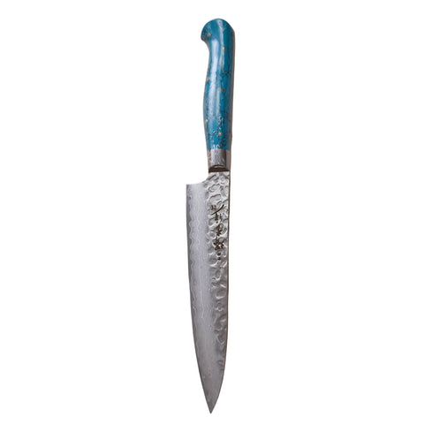 Japanske kokkeknive Damascus - Petty Limited edition 150 mm med turkis skaft
