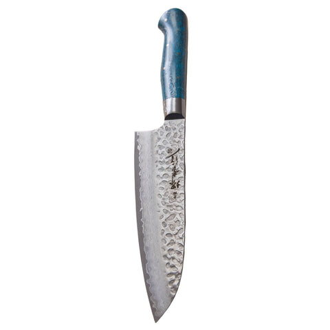 Japansk kokkekniv Damascus - Limited edition 180 mm med turkis skaft