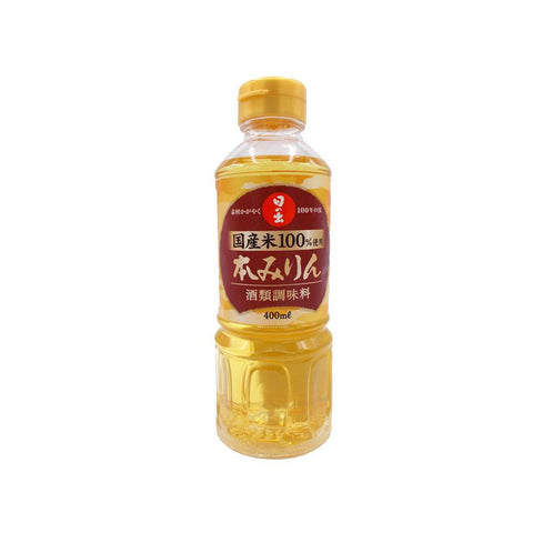 Hinode Hon Mirin 14 % 400 ml i original japansk glasflaske – autentisk japansk hon mirin med naturlig fermentering, fyldig umami, mild sødme og premium kvalitet, perfekt til glasering, marinader, saucer og autentisk japansk madlavning.