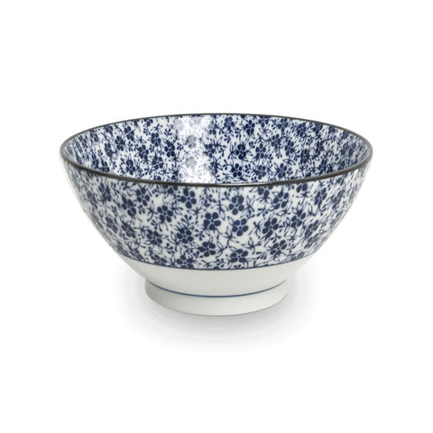 Japansk skålsæt, blåt mix - 5 skåle i forskellige mønstre, retro Ø18 cm
