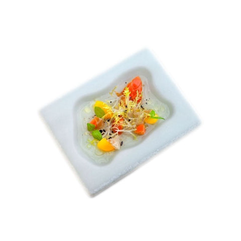 Hvidt mini marmor serveringsfad med fordybning - mini lagune servering