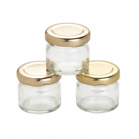 Mini Marmelade krukker med guld låg, 30 ml, 105 stk.