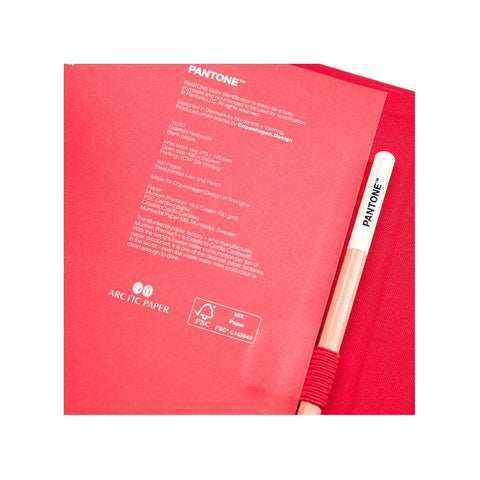 Pantone notesbog med blyant og lineal - rød