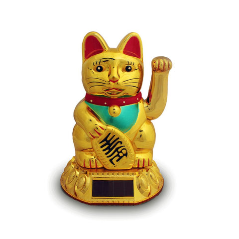 Vinke kat / Lucky cat - solenergi, guld, 20 cm