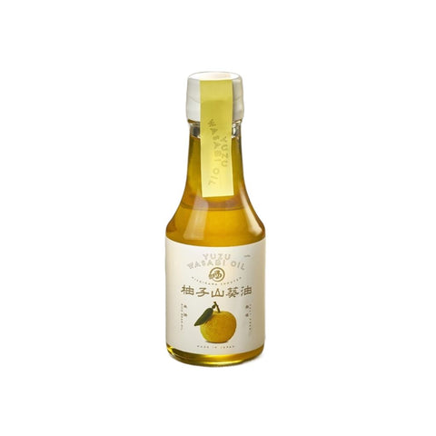 Yuzu wasabi olie 140 g i original japansk glasflaske – autentisk japansk gourmetolie med frisk yuzu, ægte Hon Wasabi og risolie, fyldig umami samt en elegant balance mellem citrus og wasabi i premium kvalitet.